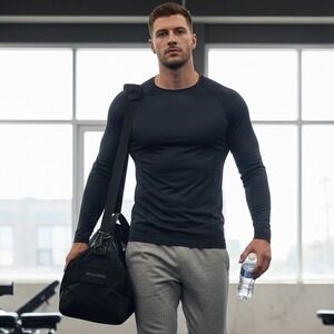 Athlio Mens Cool Dry Compression Long‎ Sleeve Shirt BLS01 Navy Blue Size Medium